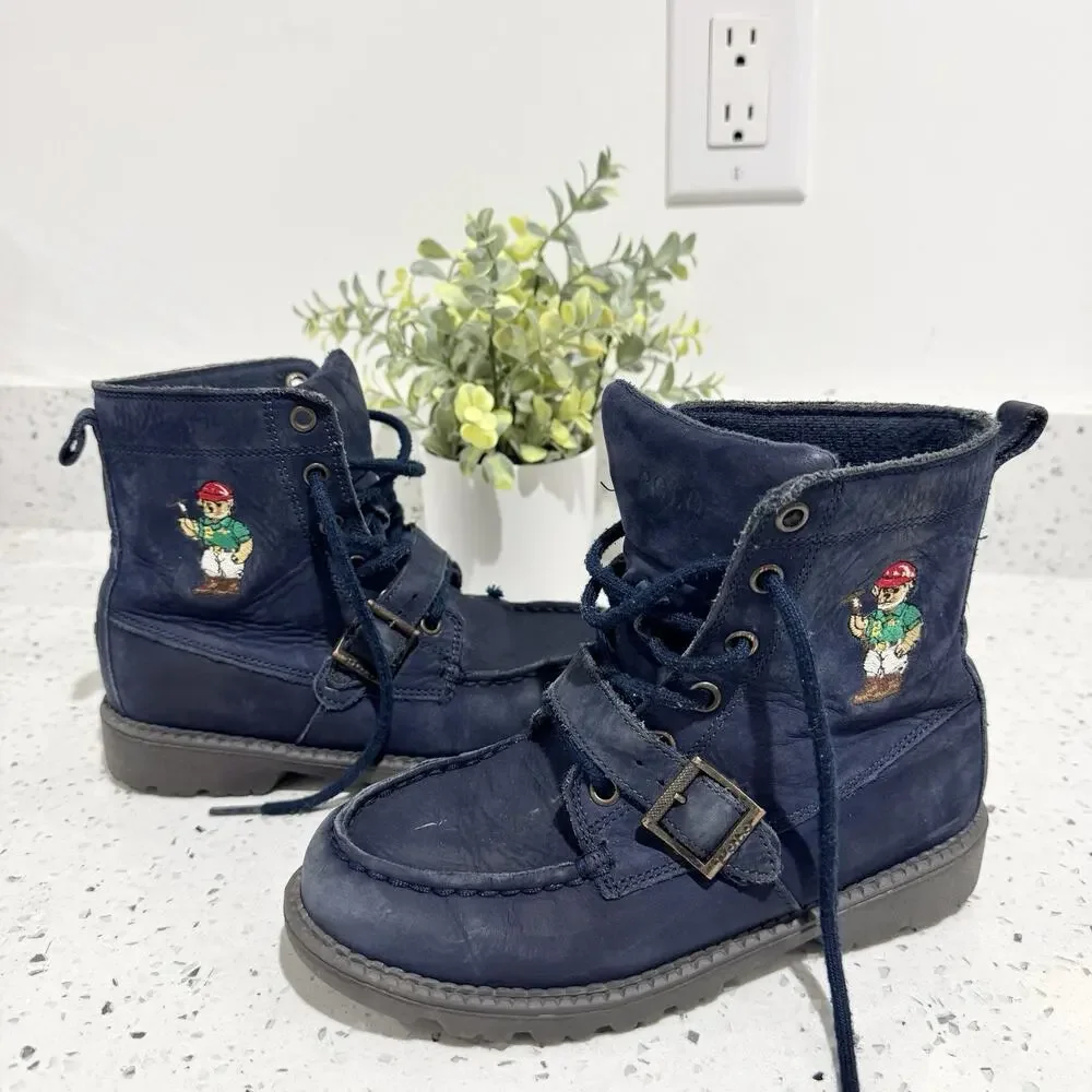 Little Boys Polo Ralph Lauren Ranger Hi II Boots Navy Bear Embroidered Size 2 CP